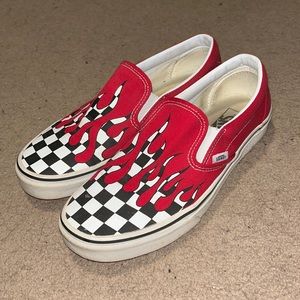 Vans Red Flame Checkered Slip-on Shoes